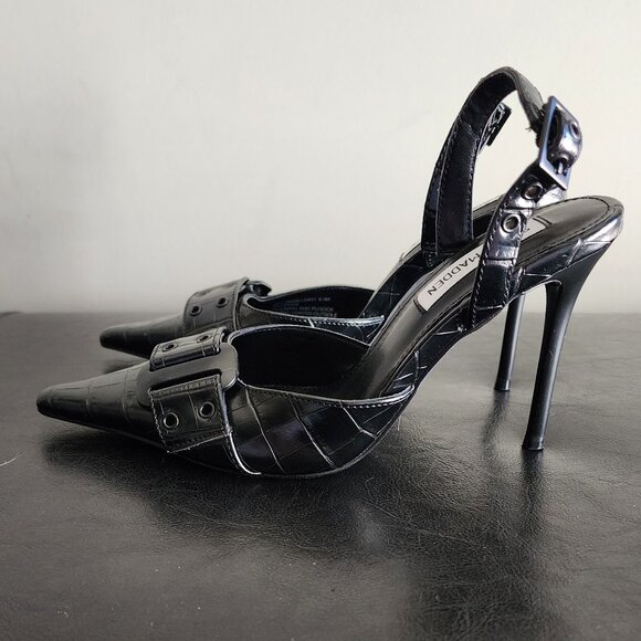 Steve Madden Women's Heels | DILLON Black Croco - Picture 1 of 7